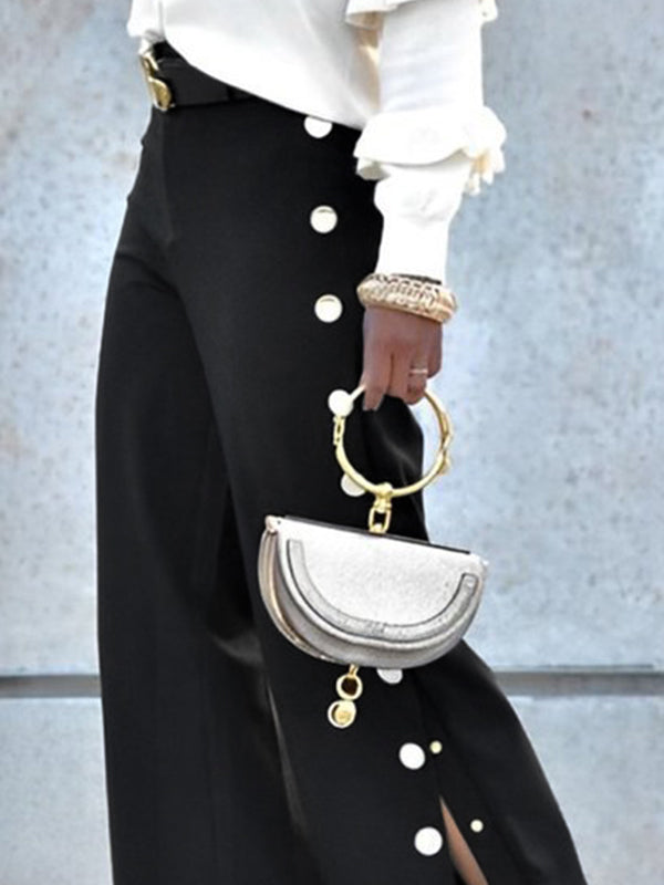 High Waisted Loose Buttoned No Belt Pants Trousers