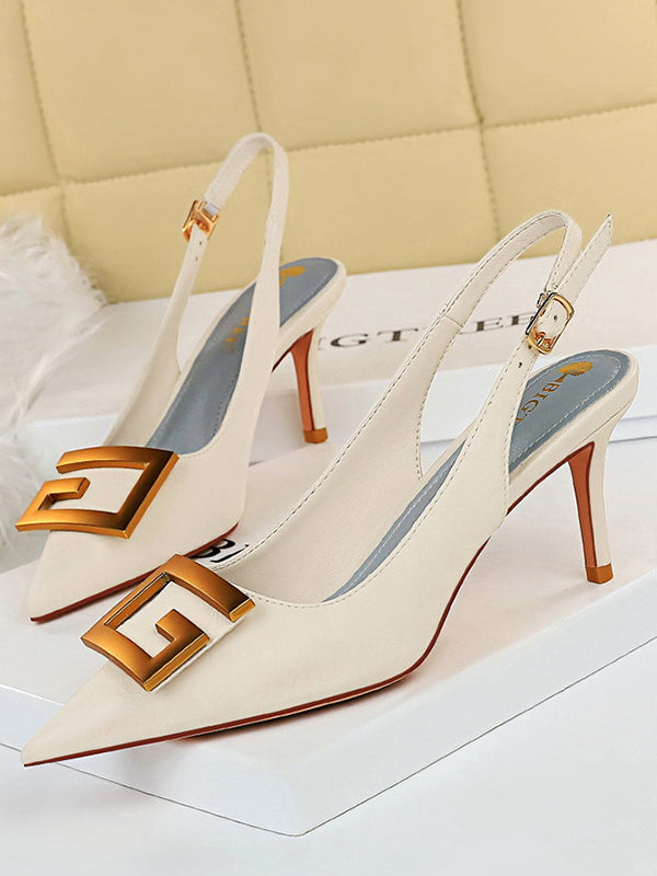 Belt Buckle Pointed-Toe Pumps Sling Shoes