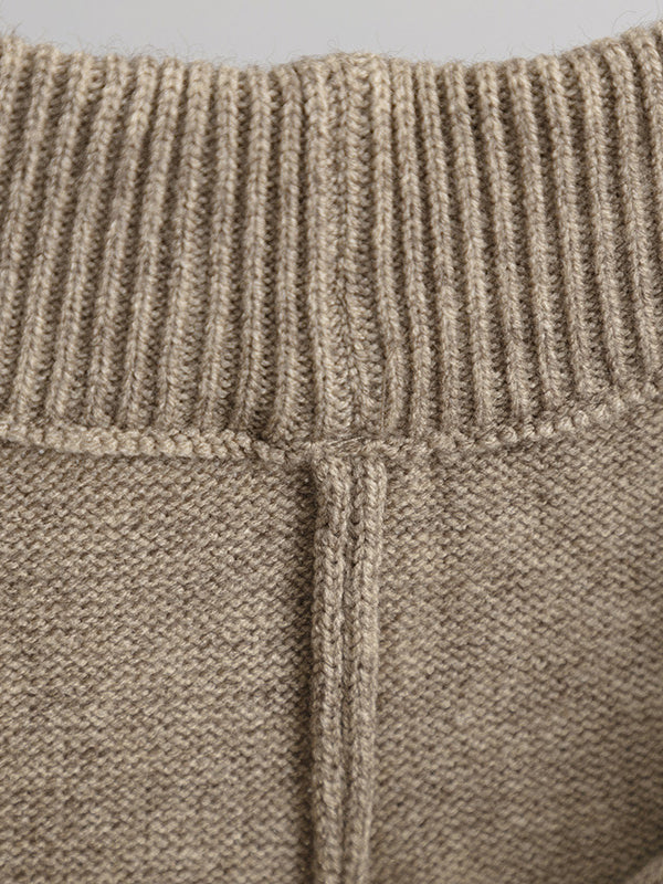 Urban Loose Solid Color Hooded High-Low Sweater Tops & Wide Leg Pants Two Pieces Set