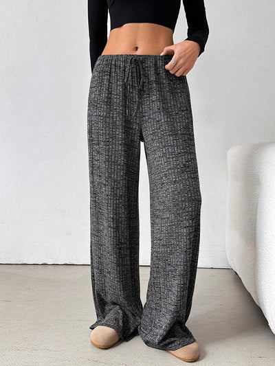 Elasticated Waist High Waisted Contrast Color Drawstring Split-Joint Striped Pants