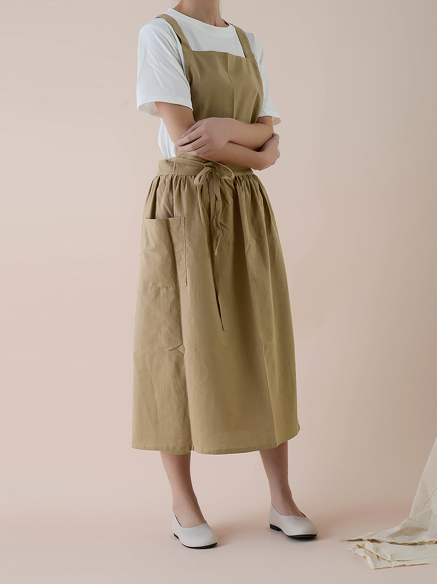 Women Casual Solid Summer Cotton Apron Dress