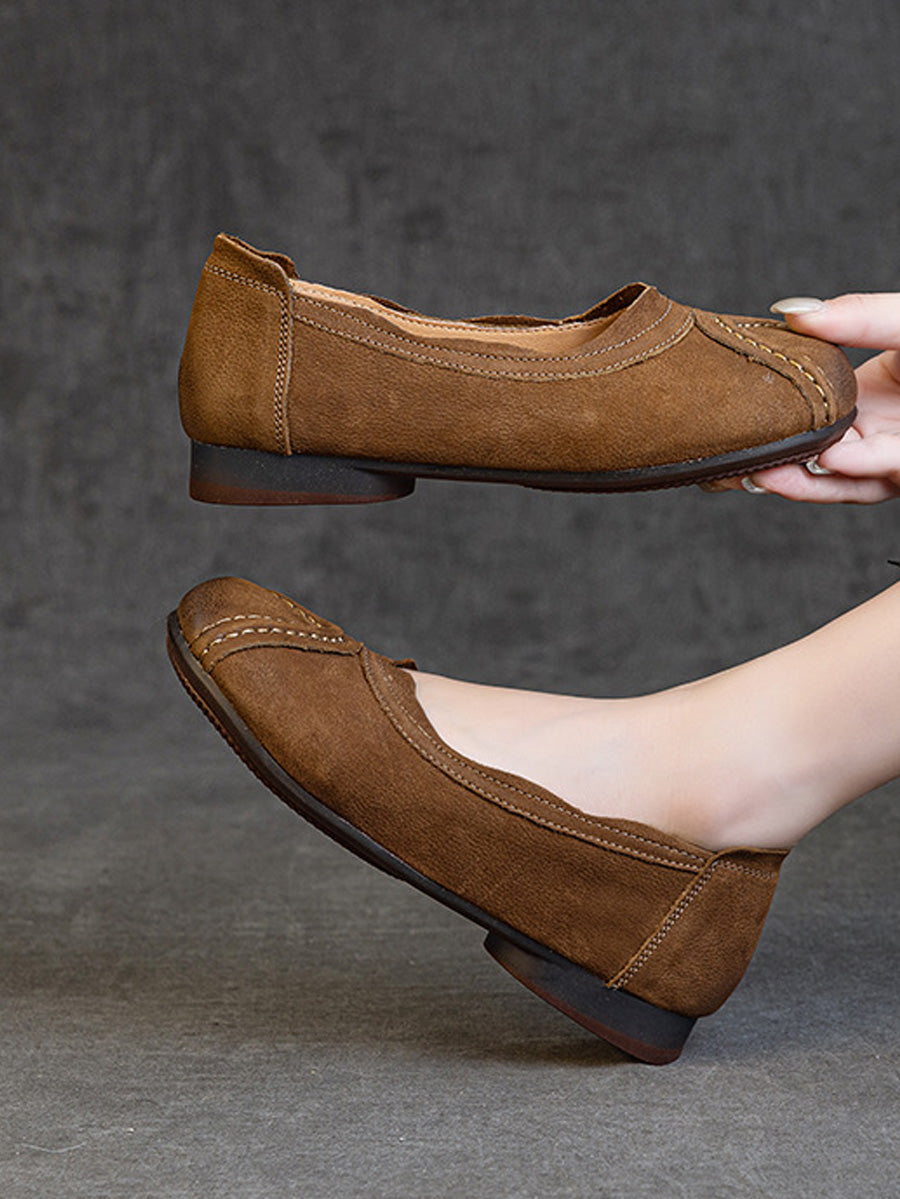 Women Summer Retro Genuine Leather Spliced Shoes