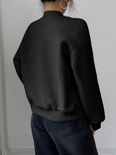 Long Sleeves Buttoned Elasticity Pockets Solid Color Collarless Jackets&Coats