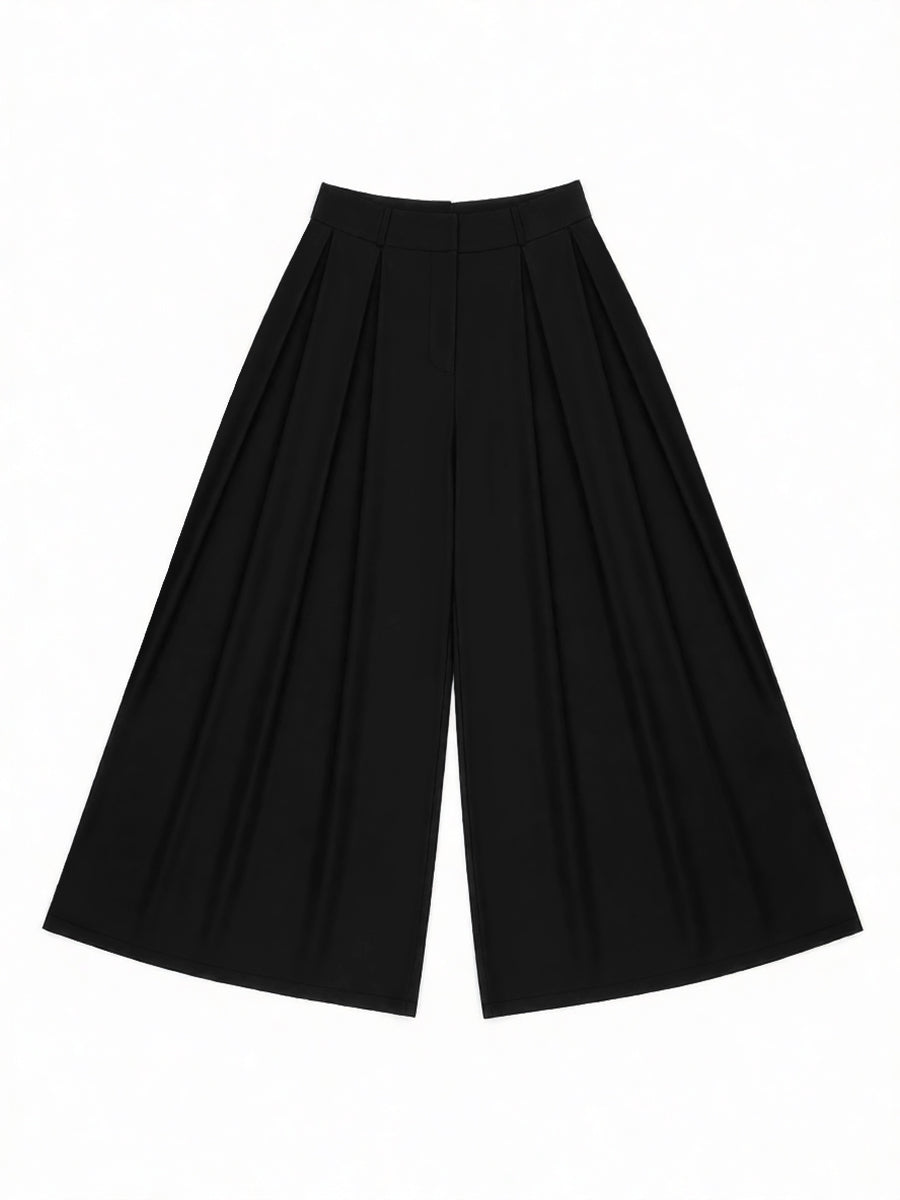High Waisted Loose Pleated Solid Color Pants