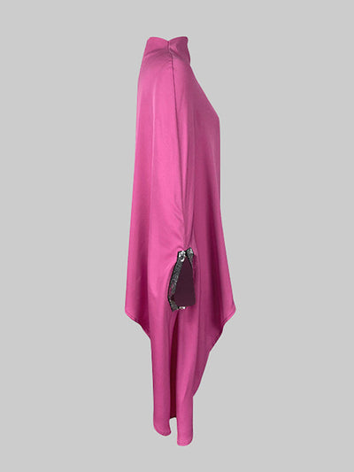 Batwing Sleeves Irregular clipping Solid Color Stand Collar Blouses&shirts Tops