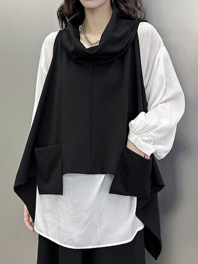 Irregularity Loose Pockets Solid Color Heaps Collar T-Shirts Vest Top