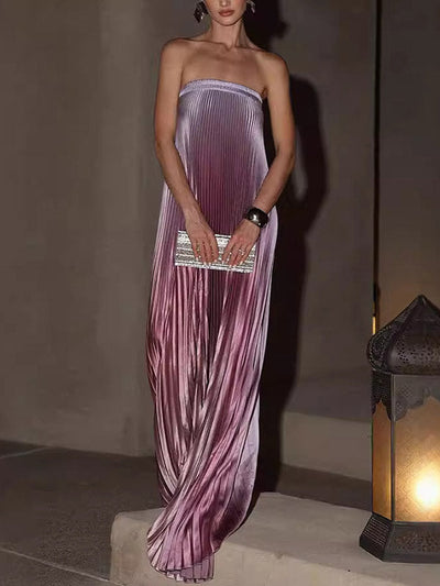 A-Line Loose Elasticity Gradient Pleated Tube Evening Dresses Maxi Dresses