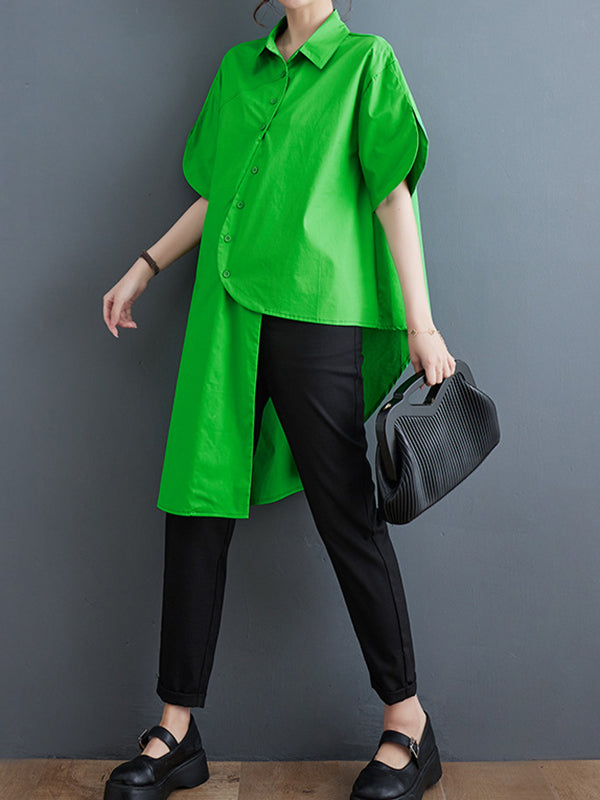 Irregular Clipping Solid Color Lapel Shirts Tops
