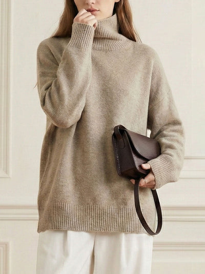 Casual Loose Long Sleeves Solid Color High-Neck Sweater Tops