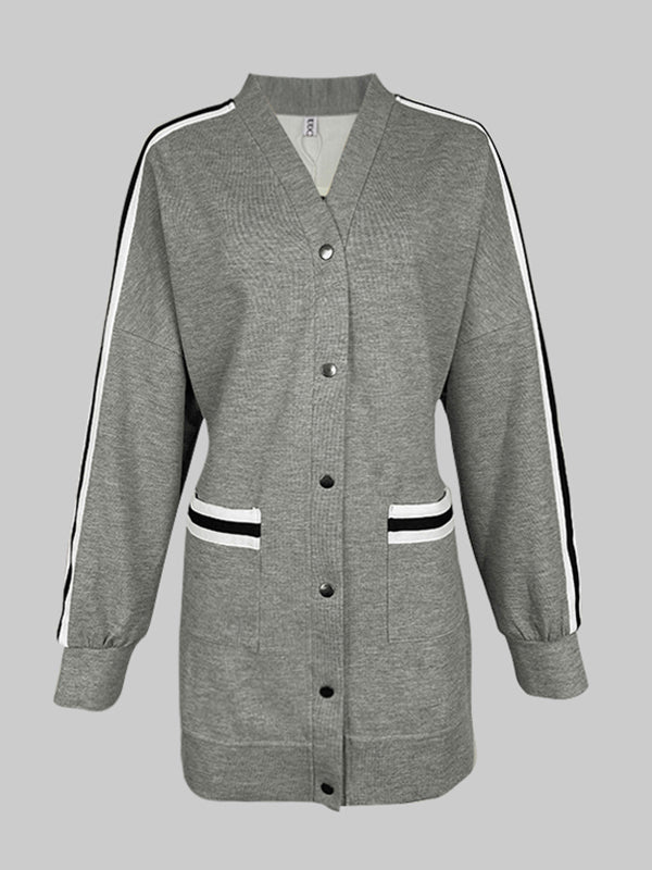 Long Sleeves Split-Joint V-Neck Outerwear