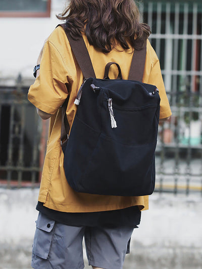 Casua Pure Color Large Capacity Square Canvas Backpack