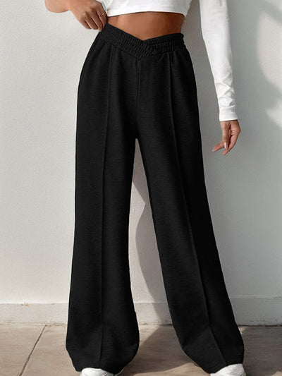 High Waisted Loose Elasticity Solid Color Pants Trousers