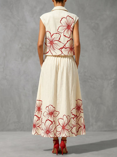 Sleeveless Contrast Color Floral Printed Lapel Blouses&Shirts Tops