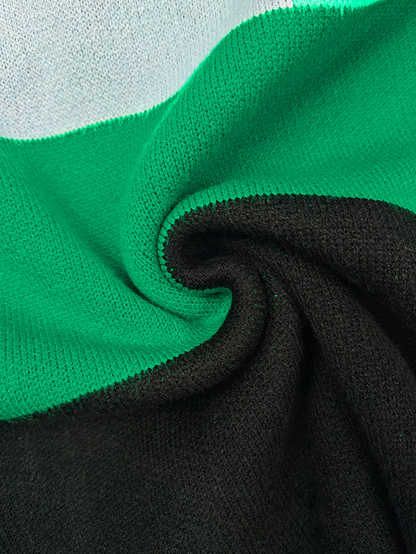 Flared Sleeves High-Low Contrast Color Split-Joint High Neck Pullovers Sweater Tops