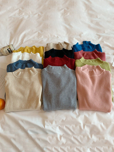 Casual Skinny Long Sleeves Solid Color High-Neck Sweater Tops