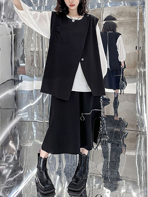 Loose Sleeveless Asymmetric Zipper Round-Neck Vest Top
