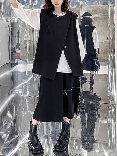 Loose Sleeveless Asymmetric Zipper Round-Neck Vest Top