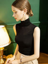 Stylish Skinny Sleeveless Mesh Split-Joint Solid Color High-Neck Vest Top