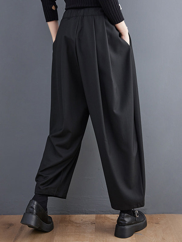 Casual Wide Leg Loose Pleated Solid Color Pants
