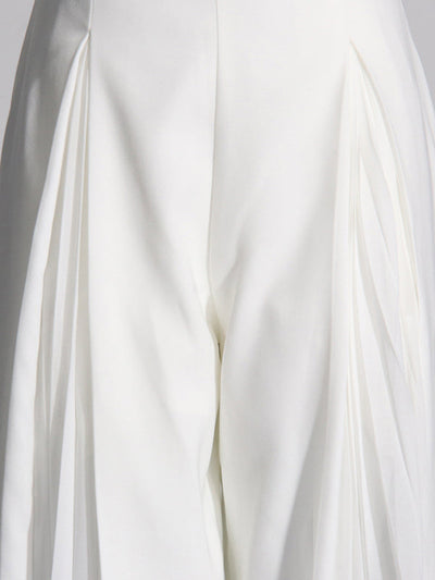 Long Sleeves Buttoned Solid Color Split-Joint Round-Neck Blazers Top + Zipper Wide Leg Mesh Pleated Pants Bottom Two Pieces Set