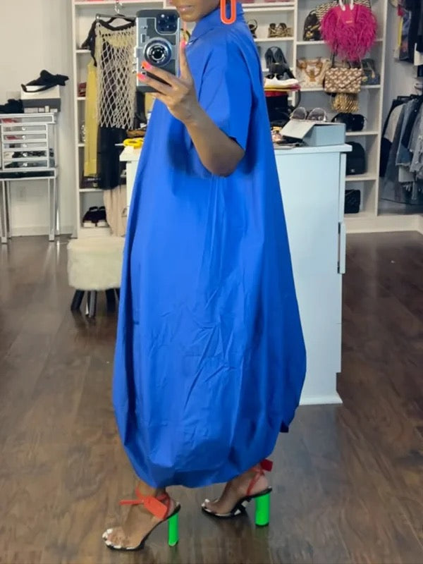 Half Sleeves Loose Buttoned Elasticity Pockets Solid Color Lapel Jumpsuits