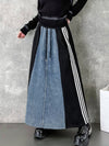 A-Line Loose Contrast Color Drawstring Split-Joint Striped Skirts Bottoms