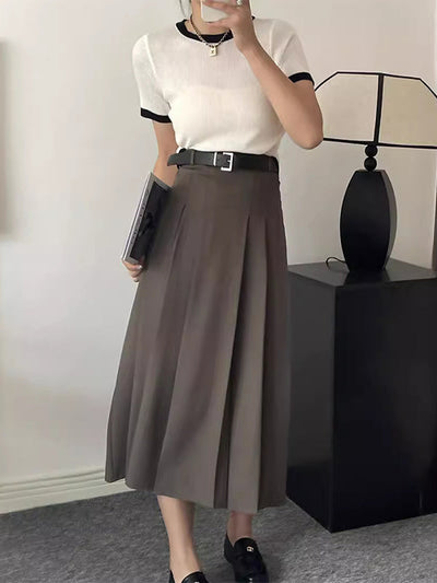 A-Line High Waisted Pleated Solid Color Split-Joint Skirts