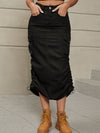 A-Line Buttoned Drawstring Pockets Solid Color Split-Side Skirts Bottoms