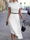 A-Line Loose Asymmetric Solid Color Mock Neck Midi Dresses