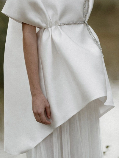 High-low Loose Tied Waist Round-neck Blouses