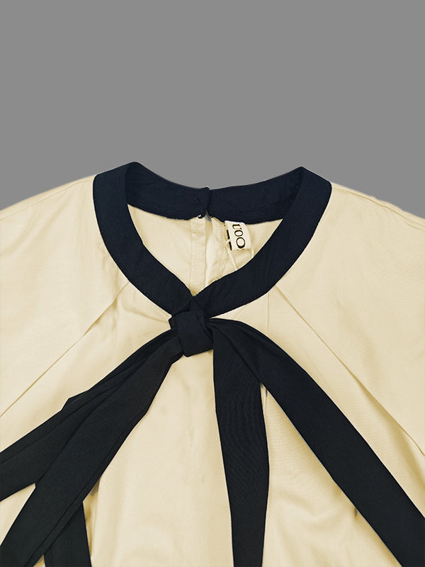 A-Line Loose Pleated Tied Round-Neck Midi Dresses