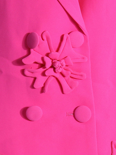 Long Sleeves Flower-Embellished Solid Color Lapel Blazer Outerwear