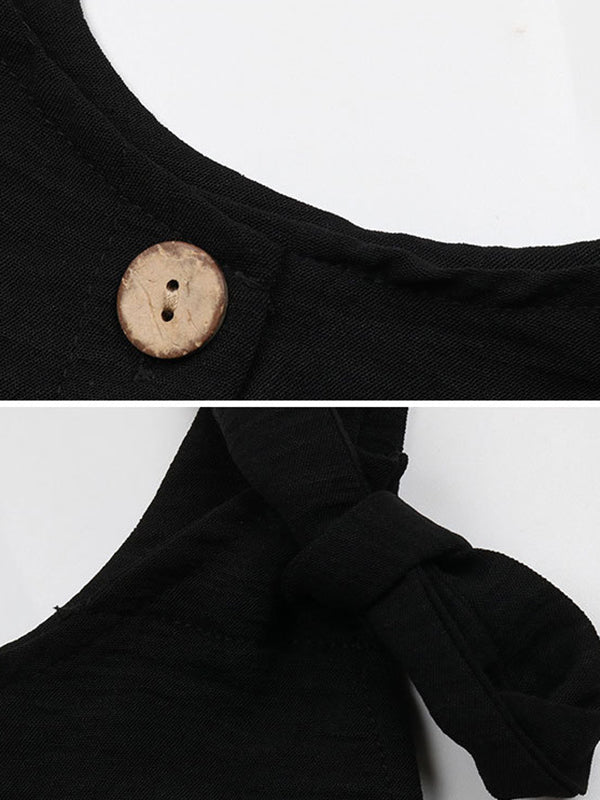 Loose Solid Color Round-Neck Rompers