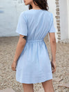 A-Line Loose Elasticity Knot Pleated Solid Color Deep V-Neck Mini Dresses