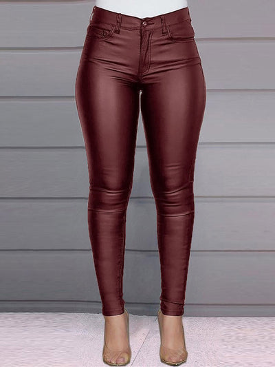 High Waisted Plus Size Pockets Solid Color Pants