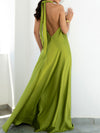 A-Line Loose Backless Solid Color Tied Halter-Neck Maxi Dresses