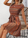 A-Line Loose Contrast Color Tied Waist Round-Neck Mini Dresses