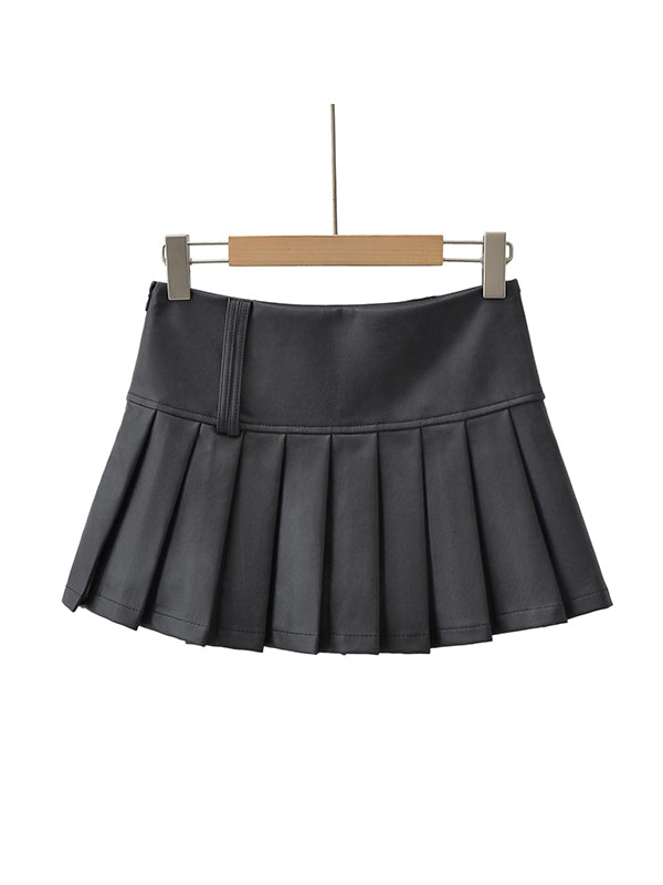 A-Line High Waisted Pleated Solid Color Skirts Bottoms