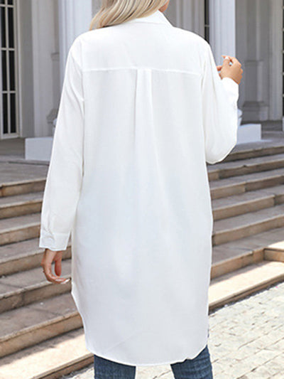 High-Low Irregular Clipping Solid Color Split-Joint Lapel Blouses