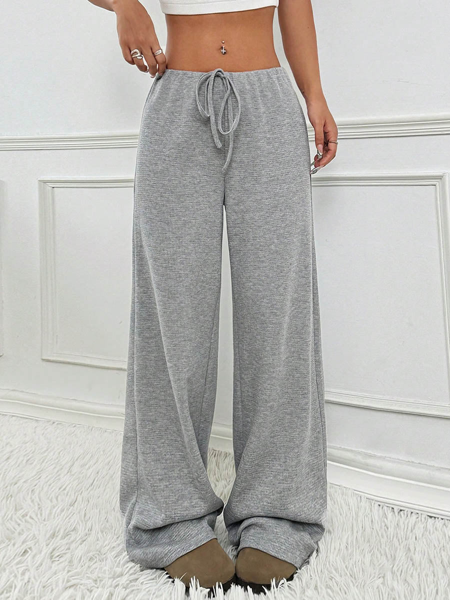 Elasticated Waist High Waisted Contrast Color Drawstring Split-Joint Striped Pants
