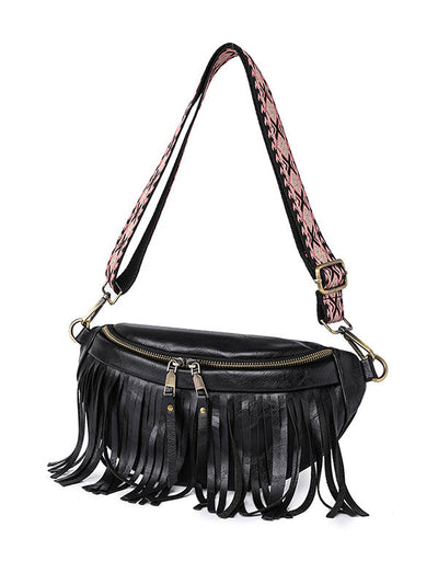 Geometric Tasseled Zipper Crossbody Bags