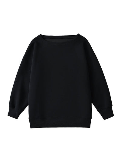 Long Sleeves Loose Solid Color Split-Joint Round-Neck Sweatshirt Tops