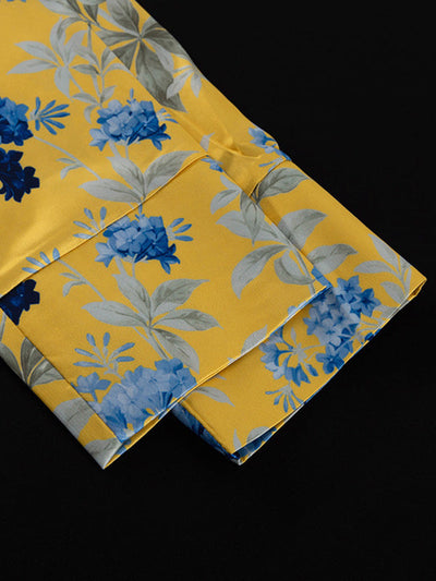 Loose Printed Split-Joint Deep V-Neck Lace-Up Blouse + Drawstring Elasticity Pants Trousers Two Pieces Set