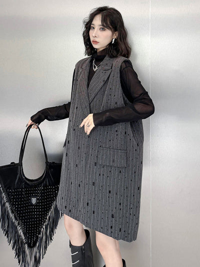 Loose Sleeveless Striped Lapel Vest Top