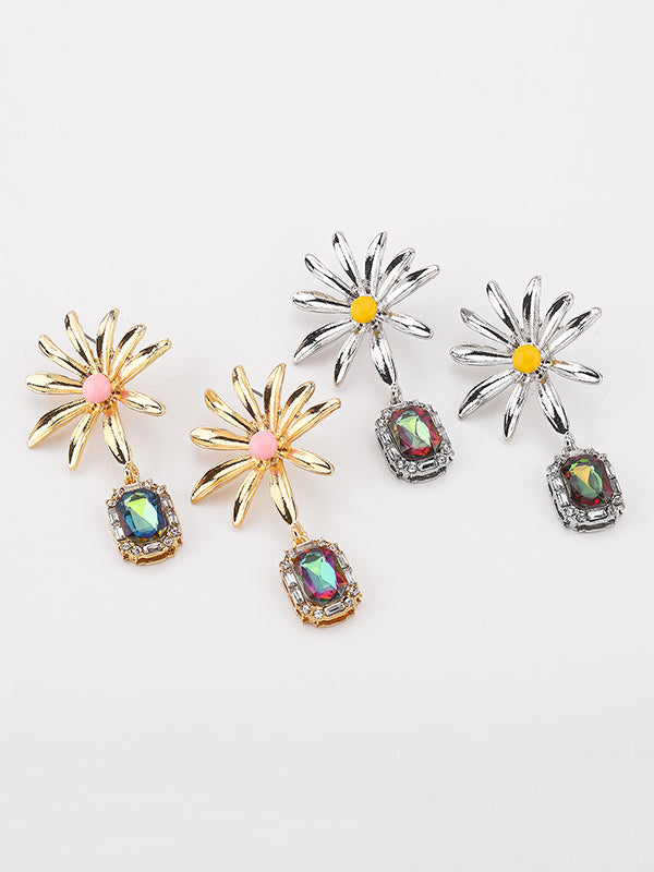 Geometric Rhine Stones Drop Earrings