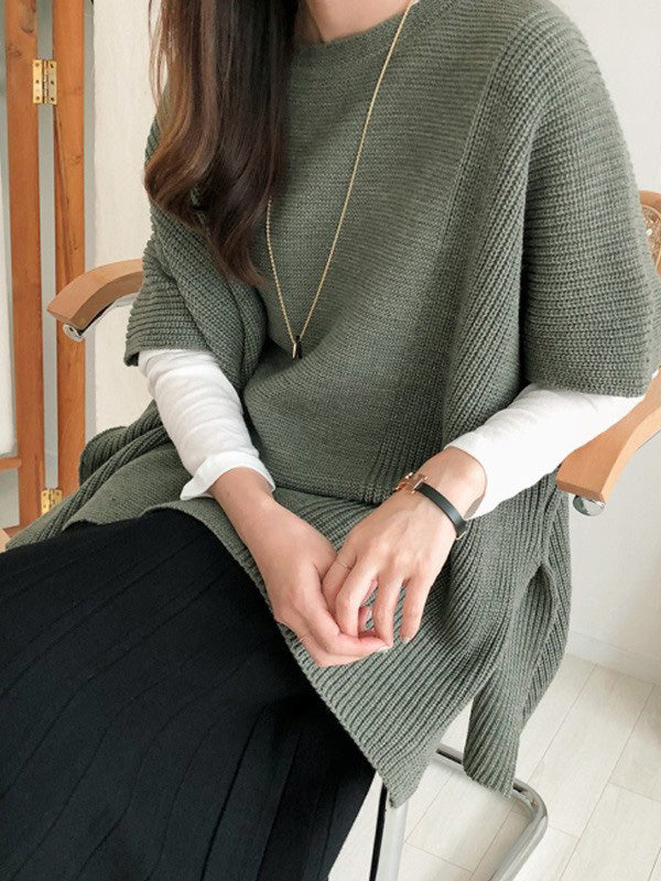 Casual Loose Split-Side Round-Neck Sweater Tops