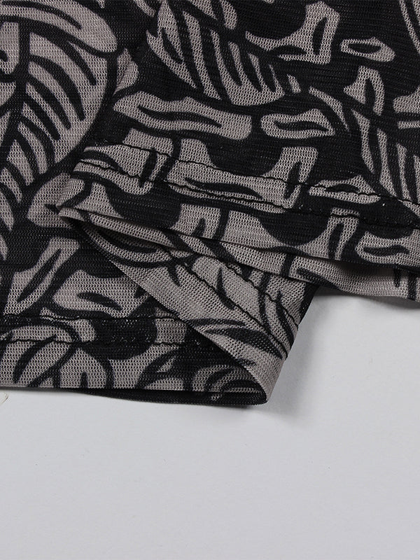 Long Sleeves Skinny Printed See-Through Split-Joint High Neck Evening Dresses Maxi Dresses