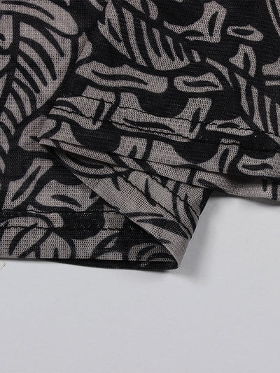 Long Sleeves Skinny Printed See-Through Split-Joint High Neck Evening Dresses Maxi Dresses