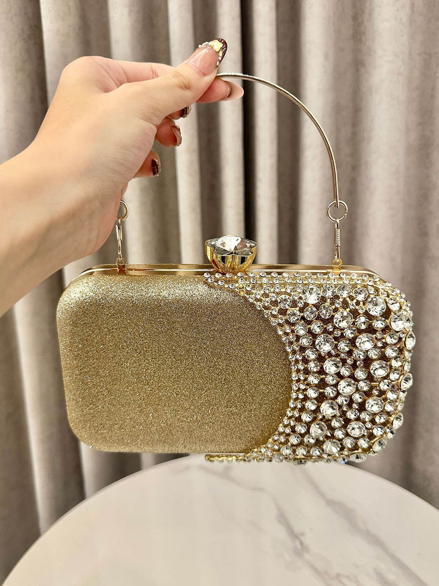 Irregularity Chains Geometric Lock Rhine Stones Shiny Crossbody Bags Evening Bags & Clutches
