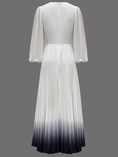 A-Line High Waisted Gradient Pleated V-Neck Maxi Dresses